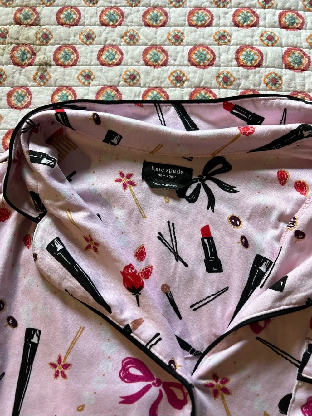 Kate Spade All Dolled Up Makeup Bows Pajama Top size large
